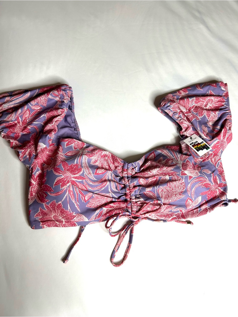 NWT Time and Tru Cropped Peasant Sleeve Bikini Top Purple w/ Pink Floral Sz 3X